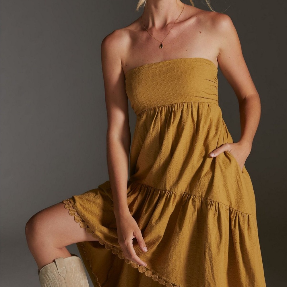 Anthropologie Strapless Mustard Dress